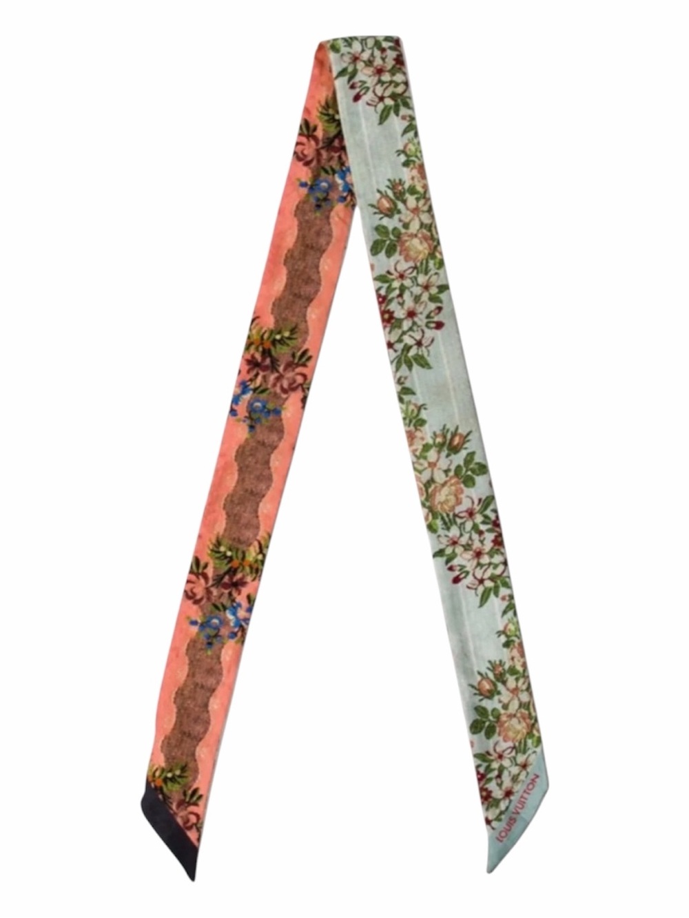 Louis Vuitton Pink & Mint Floral Silk Twilly